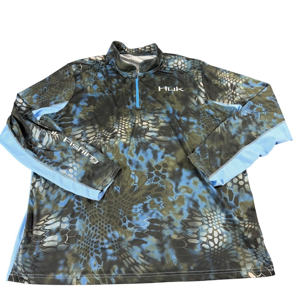 Huk Fishing Mens XXL 1/4 Zip Pullover Kryptek Camo Long Sleeve Performance Shirt
